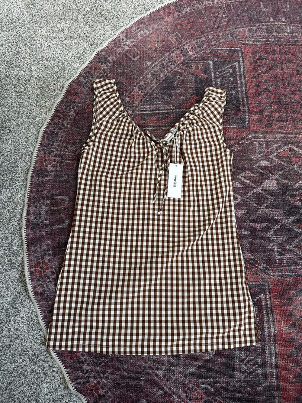 NWT Rhythm Brown Gingham Mini Dress - Picture 2 of 4